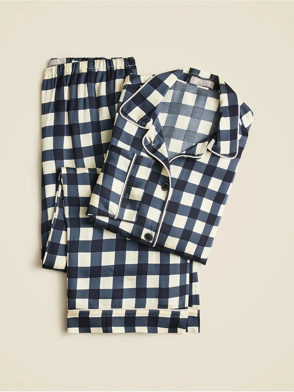 NWT J Crew Soft Shine pajama pant set in gingham, size M
